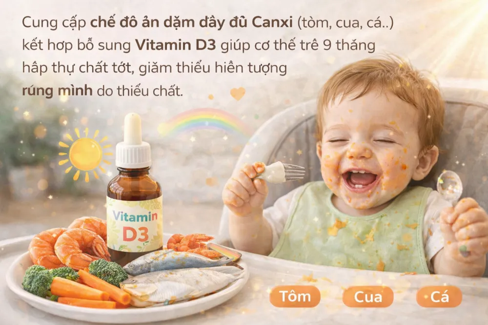 Thiếu hụt Canxi, Vitamin D3 hoặc sốt cao do mọc răng ở tháng thứ 9 là những nguyên nhân phổ biến khiến trẻ rùng mình do bệnh lý.
