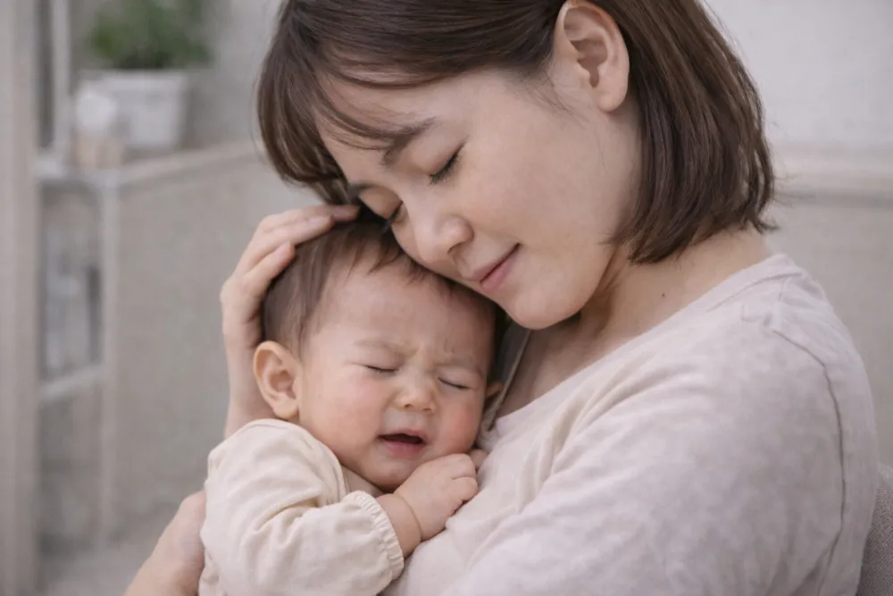 Sự ôm ấp, vỗ về da kề da từ ba mẹ giúp trấn an hệ thần kinh nhạy cảm, tạo cảm giác an toàn cho bé khi bị giật mình rùng mình.