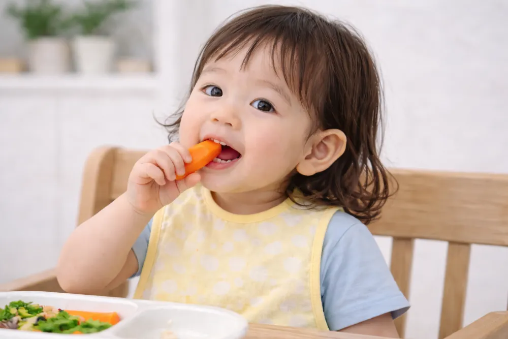 Cung cấp thức ăn dạng thanh dài kích thích bé tự cầm nắm và tập nhai hiệu quả.