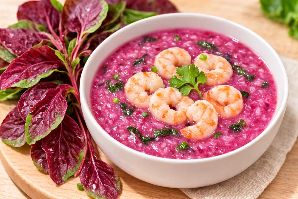 Cháo tôm rau dền đỏ