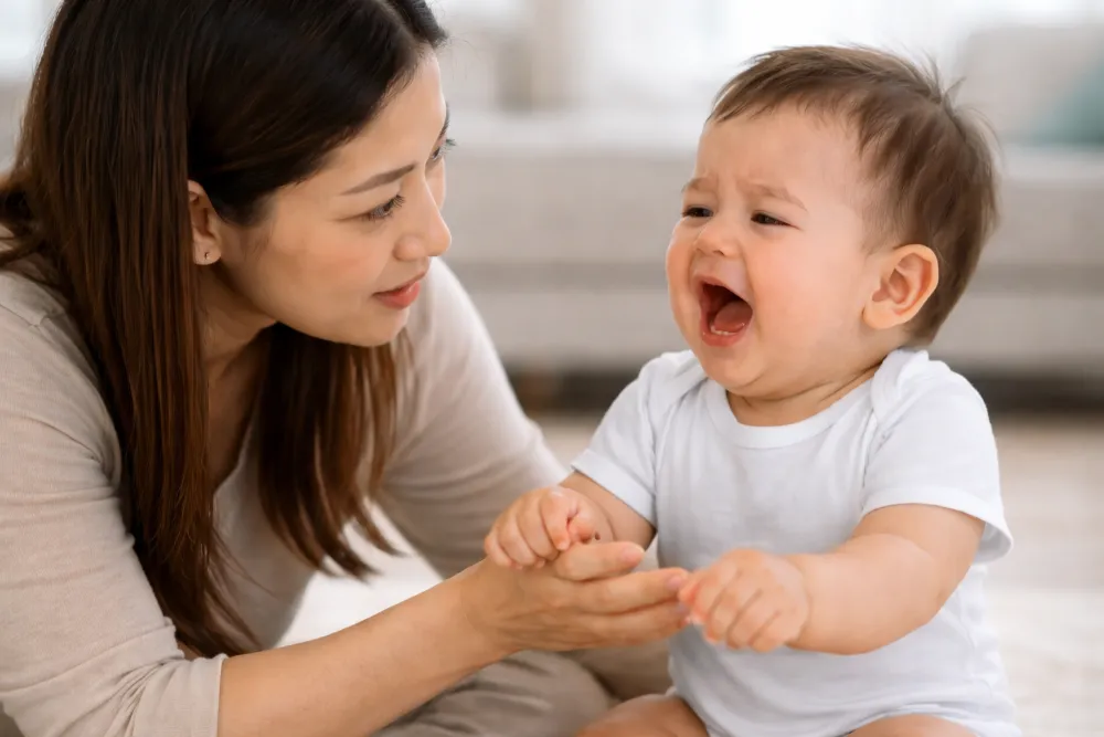 Ba mẹ cần giữ bình tĩnh và quan sát kỹ biểu hiện để tìm ra nguyên nhân thực sự khi bé hay lấy tay đập vào đầu.