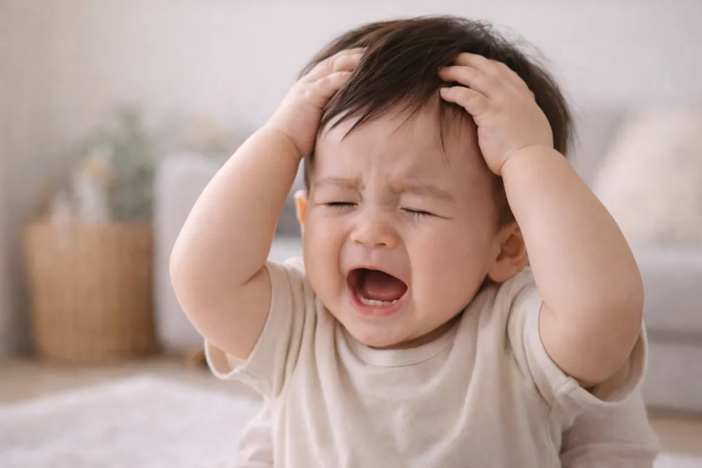 Bé hay lấy tay đập vào đầu