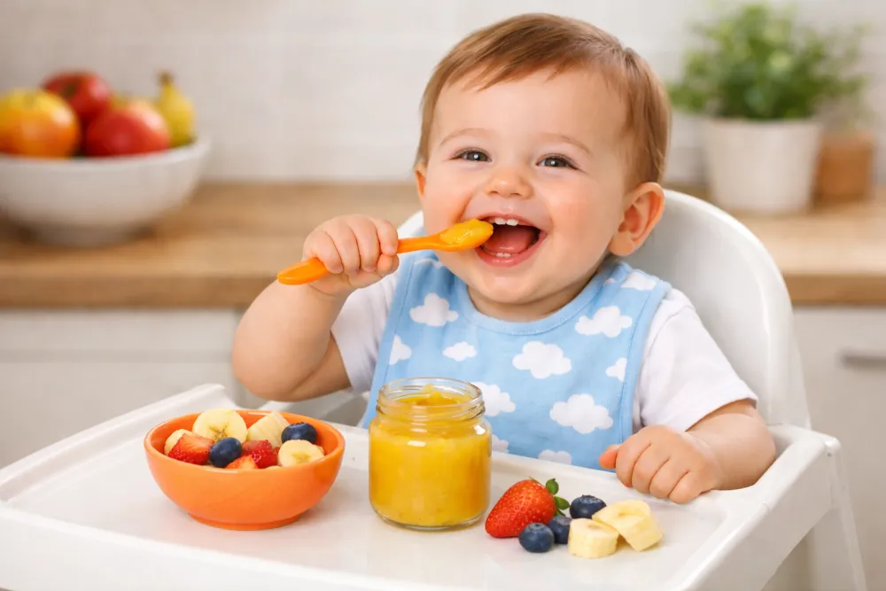 Thời điểm vàng cho bé ăn hoa quả là cách bữa chính 1-2 tiếng để không ảnh hưởng đến lượng sữa và cháo.