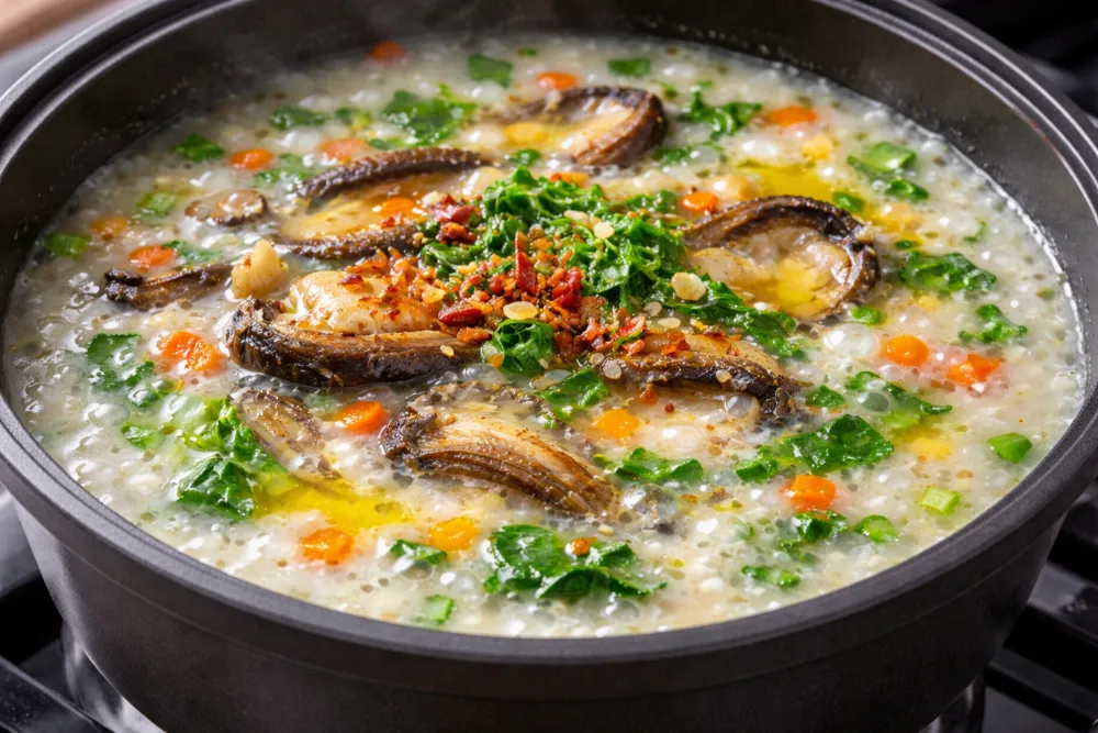 Cho dầu ăn vào cháo sau khi tắt bếp giúp giữ nguyên vẹn dưỡng chất.