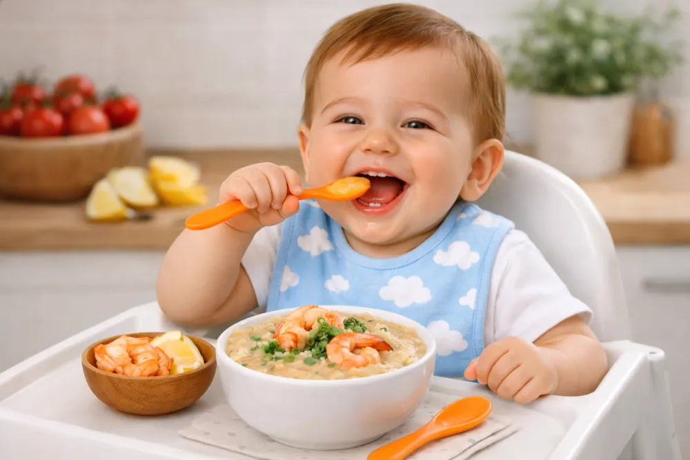 Tôm mang lại nhiều lợi ích vàng nhưng mẹ cần theo dõi kỹ phản ứng của bé khi mới làm quen.