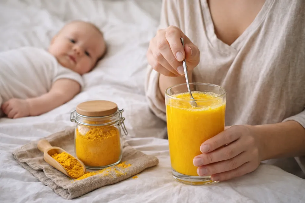 Mẹ hãy pha 1-2 thìa tinh bột nghệ với nước ấm, uống trước khi hút sữa hoặc cho con bú khoảng 30 phút để đạt hiệu quả tốt nhất nhé. 