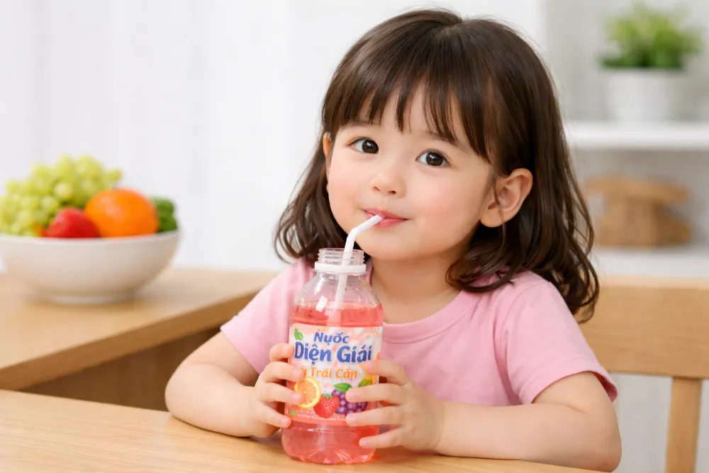 Bù nước và điện giải kịp thời giúp bé ngăn ngừa biến chứng nguy hiểm và nhanh chóng phục hồi thể lực khi ốm sốt.