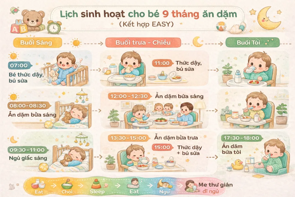 Lịch sinh hoạt cho bé 9 tháng ăn dặm kiểu Nhật