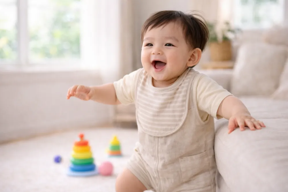 Tinh thần vui vẻ, vận động tốt là minh chứng cho việc bé đã ăn đủ no.