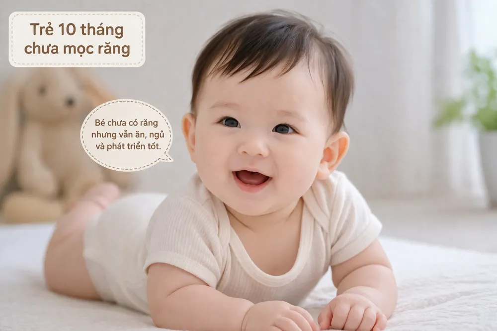 Đa phần trẻ 10 tháng chưa mọc răng là sinh lý bình thường nếu bé vẫn phát triển tốt.