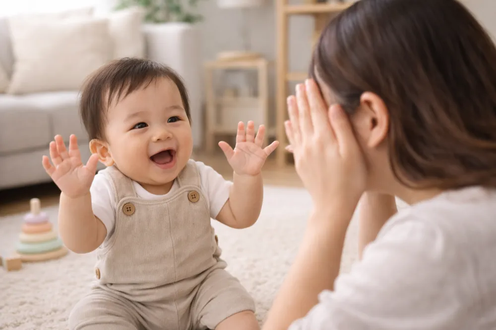 Chơi ú òa giúp bé nhận thức được sự tồn tại của sự vật dù không nhìn thấy.
