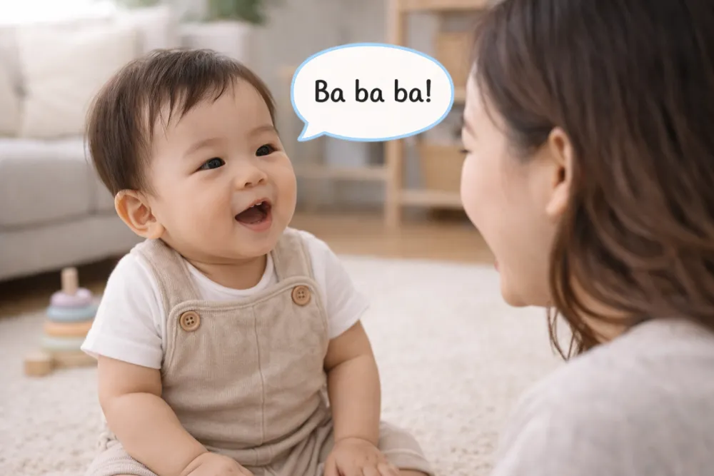Bé 10 tháng rất thích dùng hành động để giao tiếp với người lớn.