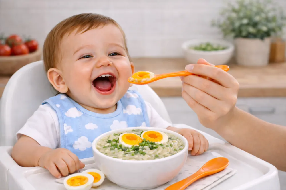 Mẹ nên cho bé làm quen với lòng đỏ trứng vịt từ mốc 6 tháng tuổi để bổ sung an toàn các dưỡng chất thiết yếu.