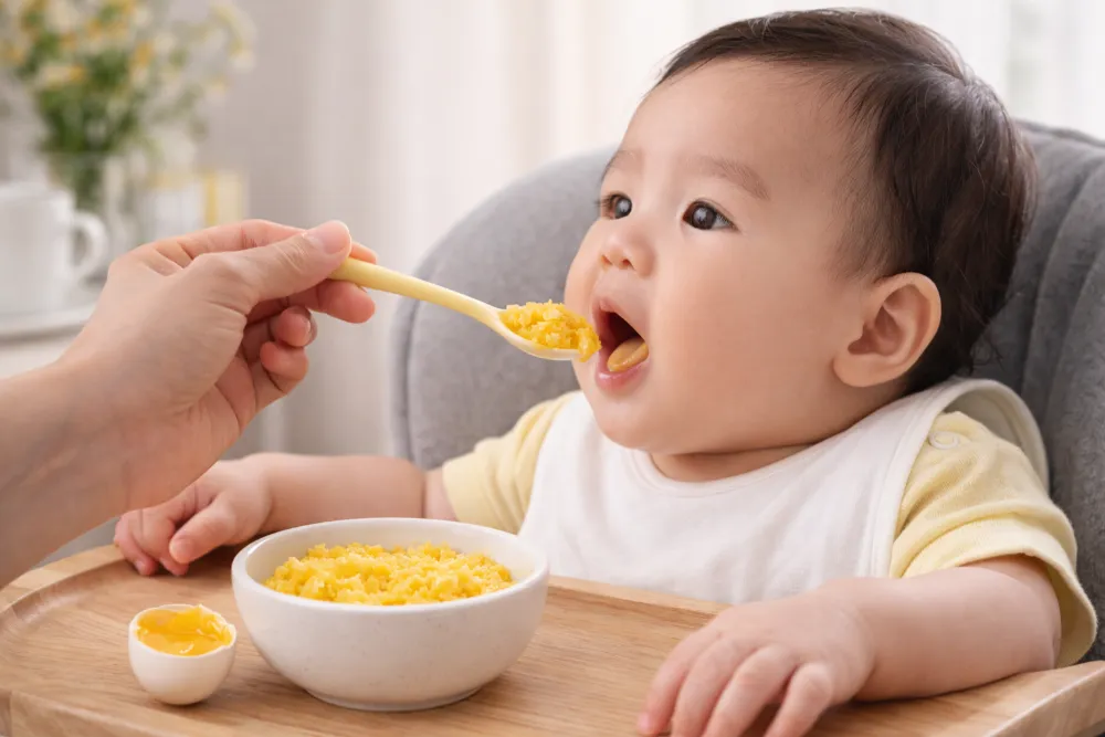 Thử trứng vịt vào buổi sáng giúp mẹ chủ động theo dõi và đánh giá khả năng tiêu hóa của trẻ trong suốt cả ngày.