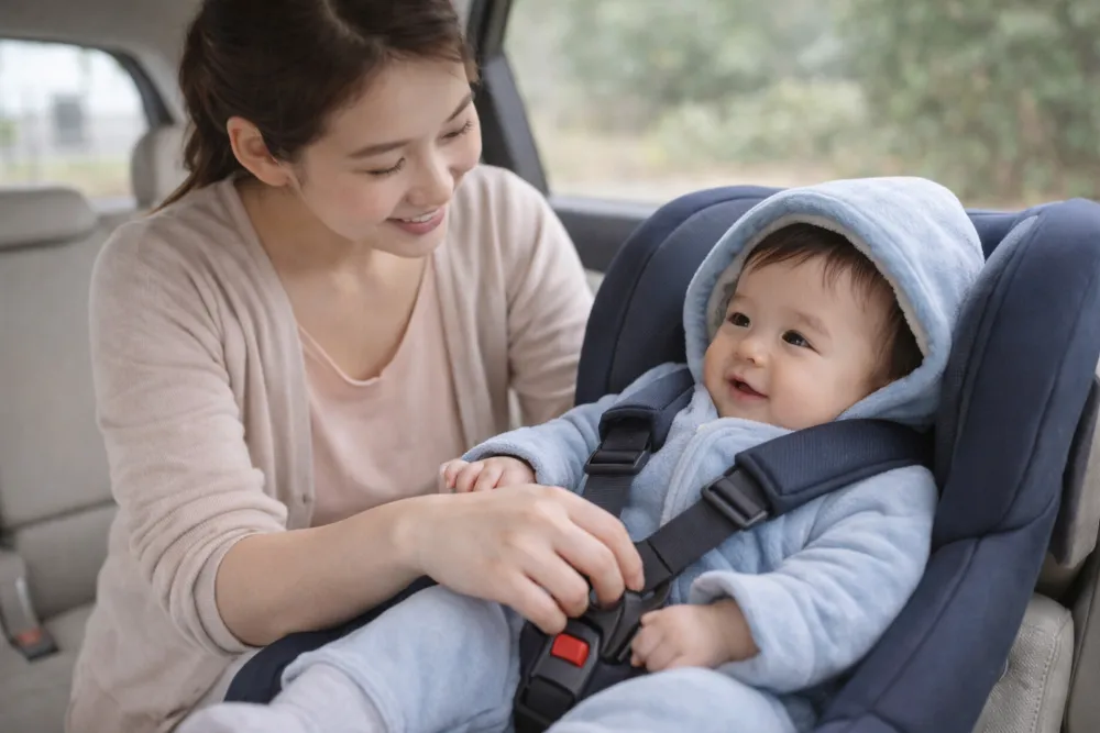 Trang bị đai an toàn và áo choàng che chắn cẩn thận là giải pháp tối ưu giúp bảo vệ bé khỏi khói bụi và rủi ro xóc nảy khi đi xe máy.