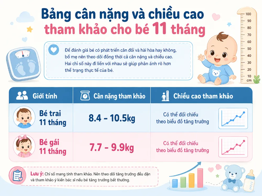 Bảng cân nặng bé 11 tháng