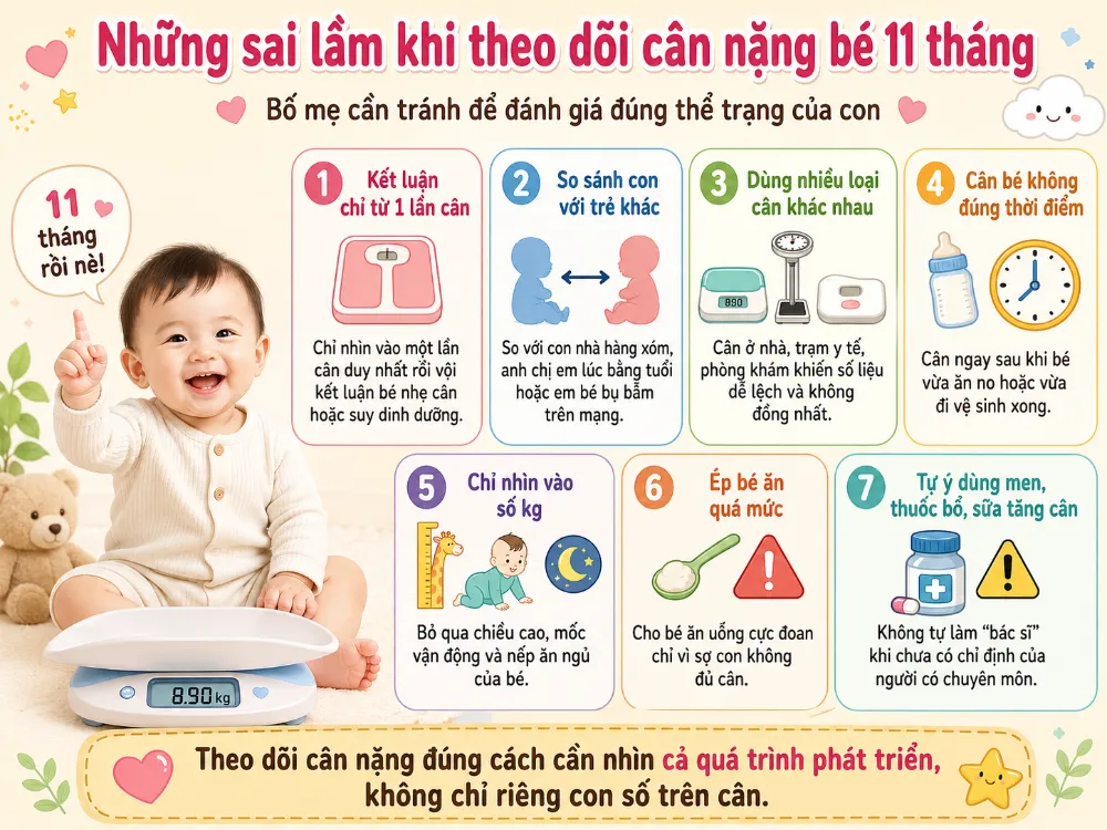 Những sai lầm khi theo dõi cân nặng bé 11 tháng