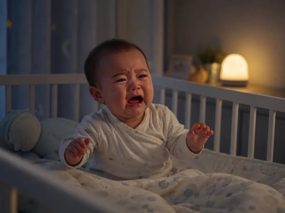 Quấy khóc đêm có thể do tuần khủng hoảng, mọc răng hoặc do lịch sinh hoạt ban ngày chưa hợp lý.