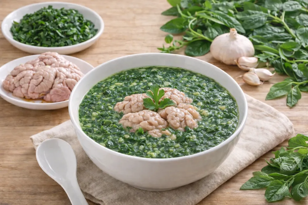 Cháo óc heo rau mồng tơi