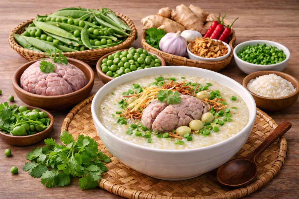 Cháo óc heo đậu Hà Lan