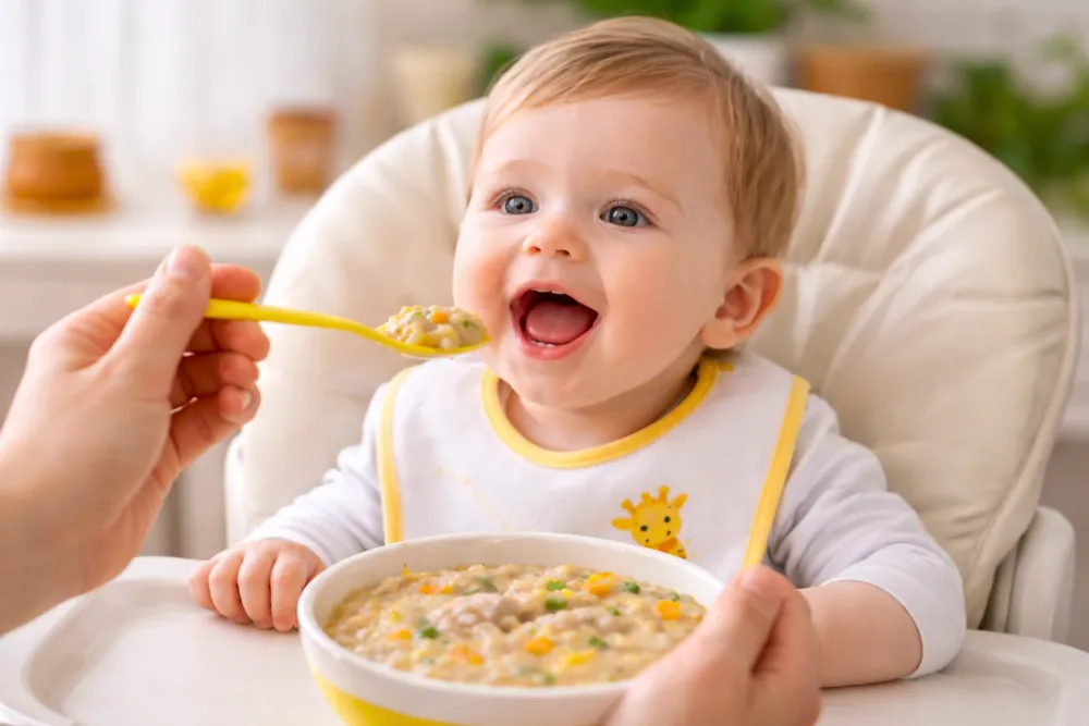 bé làm quen với cháo óc heo là khi trẻ đạt từ 7 - 8 tháng tuổi trở lên