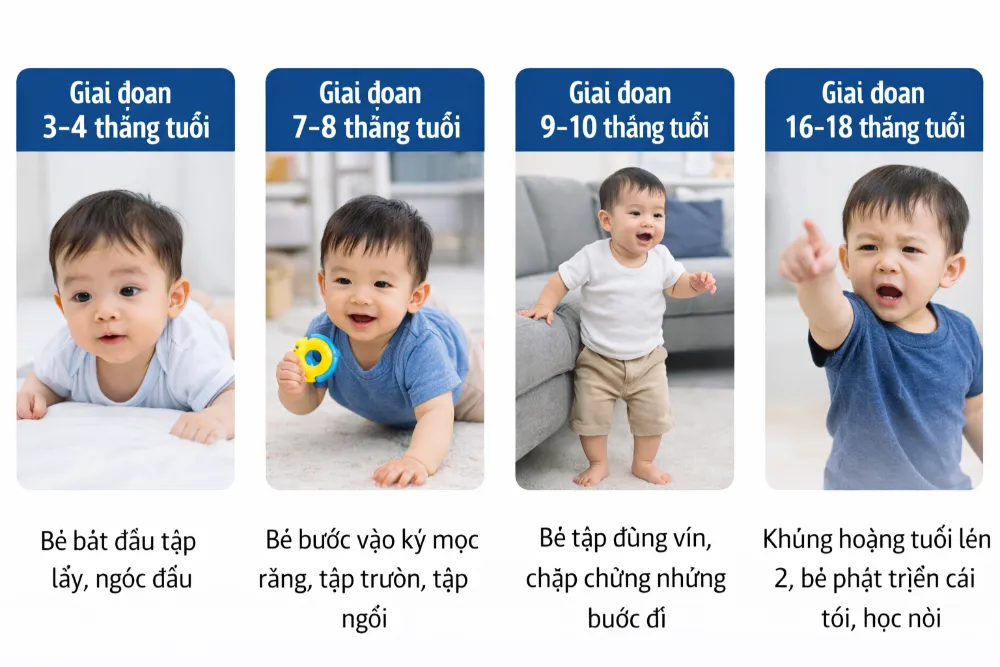 Các cột mốc phát triển kỹ năng (Wonder Week) thường đi kèm với tình trạng biếng ăn tạm thời.