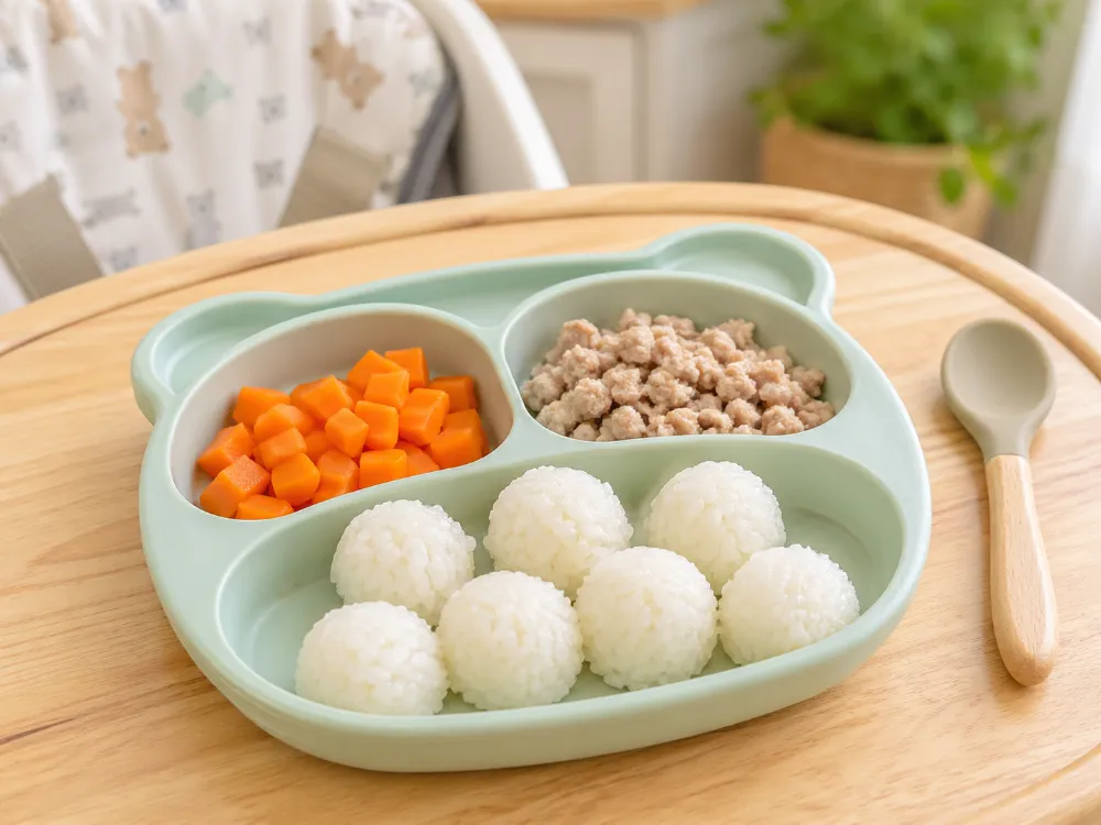 Đồ ăn của bé 11 tháng cần được băm nhỏ và nấu mềm để bé dễ dàng dùng lợi nhai nghiền.