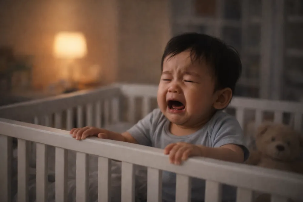 Bé thức đêm quấy khóc nhiều là dấu hiệu lịch sinh hoạt ban ngày chưa hợp lý.