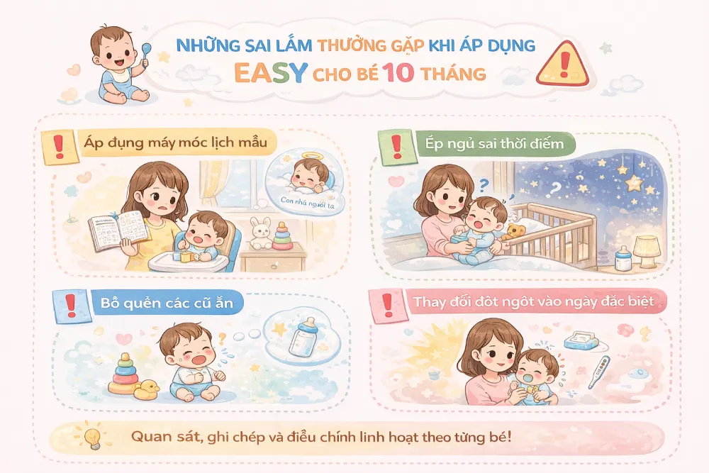 Không nên áp dụng một lịch trình cứng nhắc mà cần quan sát, ghi chép để linh hoạt theo từng bé.