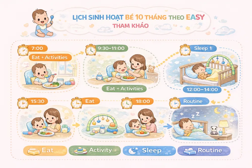Lịch sinh hoạt bé 10 tháng theo EASY tham khảo