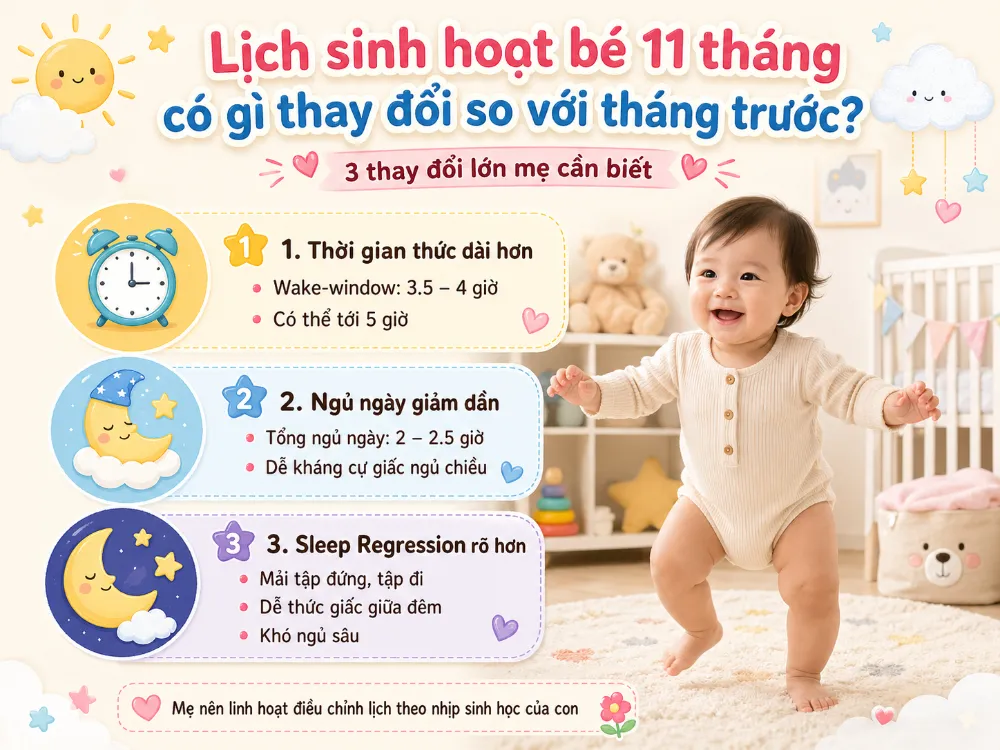 Lịch sinh hoạt bé 11 tháng có gì thay đổi so với tháng trước