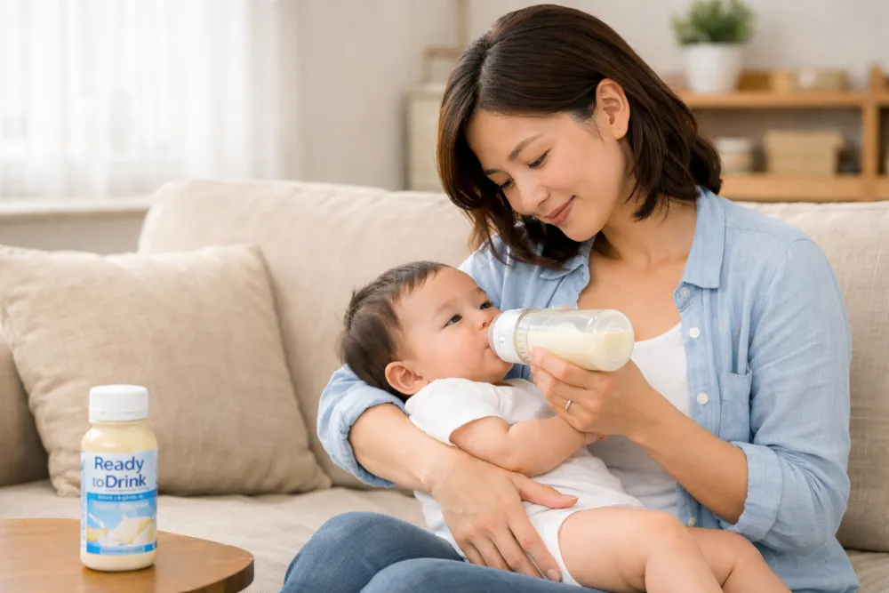 Sữa pha sẵn (ready-to-feed) mang lại sự tiện lợi lớn nhưng cần chọn đúng loại công thức nhũ nhi.