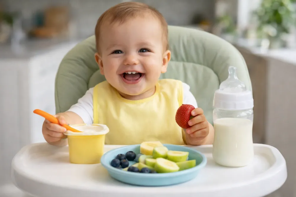 Kết hợp hài hòa bữa chính, bữa phụ và sữa giúp bé 10 tháng phát triển toàn diện.