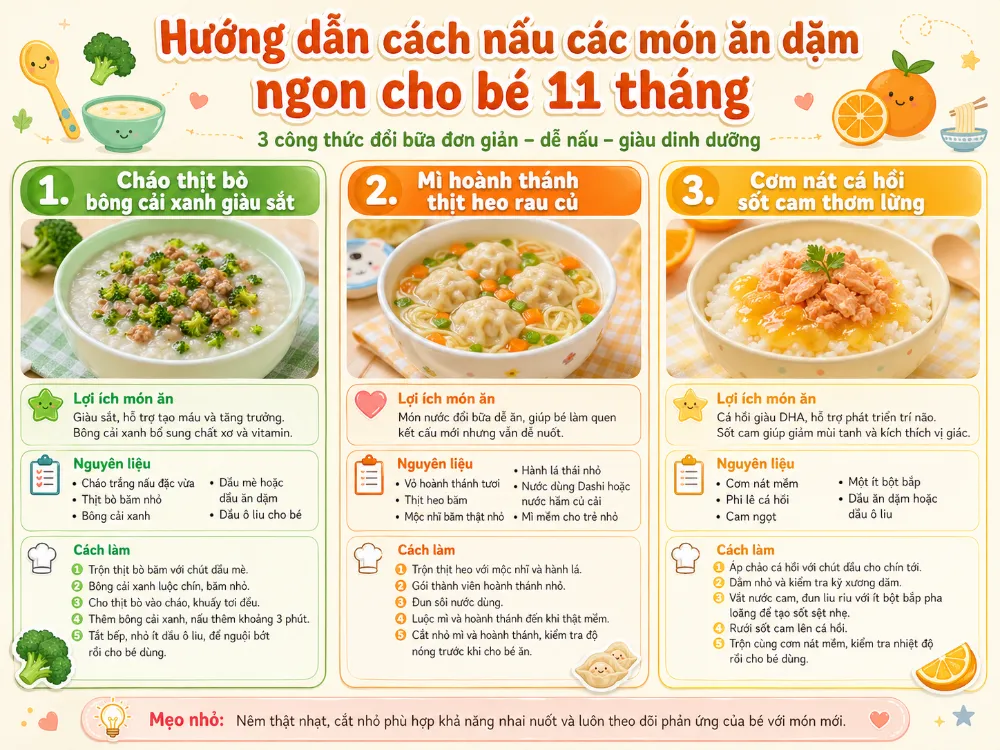 Hướng dẫn cách nấu các món ăn dặm ngon cho bé 11 tháng
