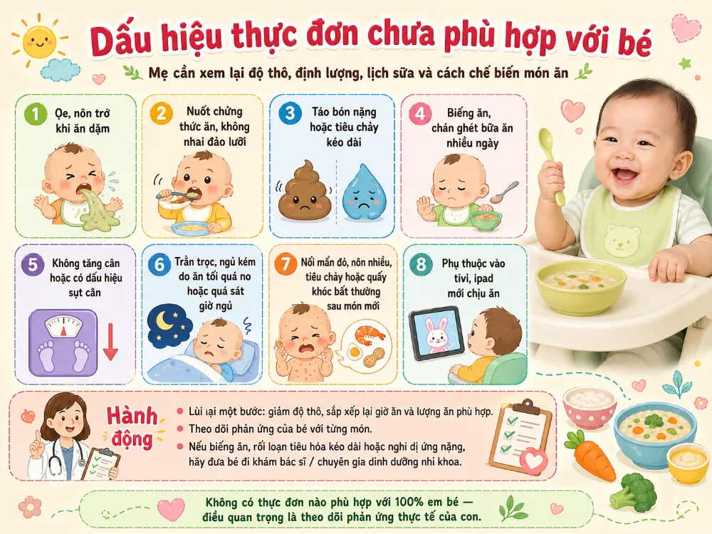 Dấu hiệu thực đơn chưa phù hợp với bé