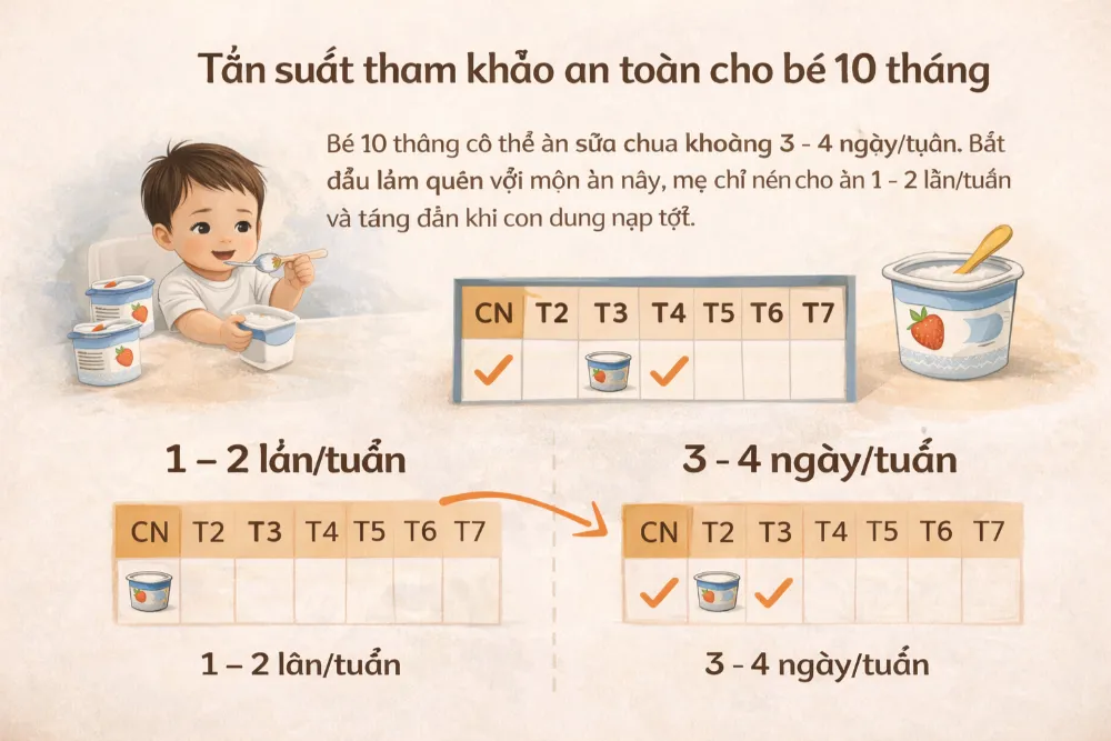Tần suất ăn sữa chua hợp lý giúp hệ tiêu hóa của bé khỏe mạnh mà không ảnh hưởng đến bữa chính.