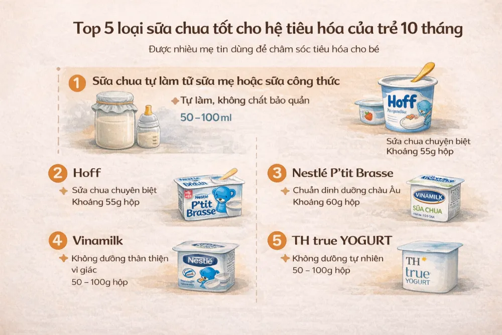 Ưu tiên chọn các loại sữa chua không đường, ít thành phần phụ gia để bảo vệ vị giác của trẻ.