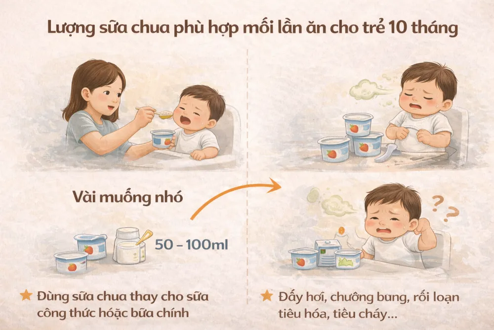 Lượng sữa chua phù hợp mỗi lần ăn cho trẻ 10 tháng
