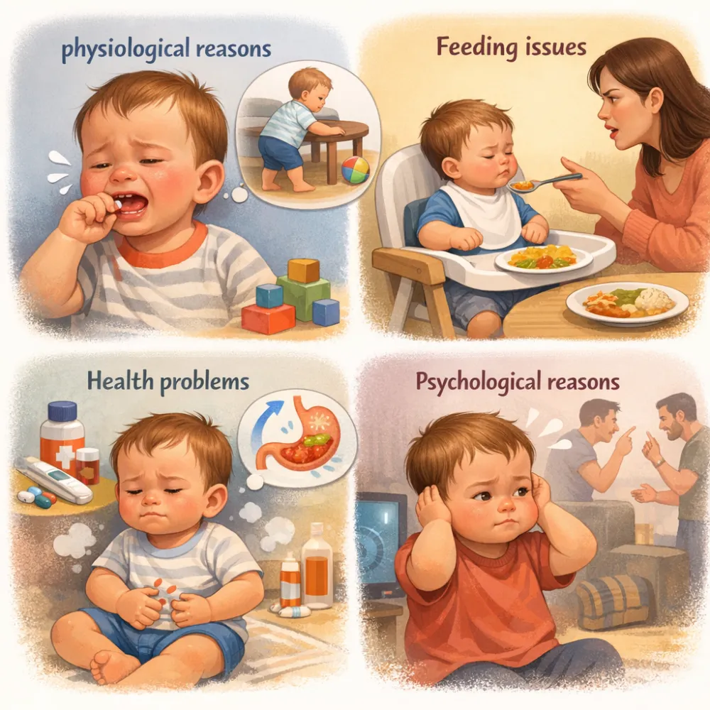 Có rất nhiều nguyên nhân từ sinh lý đến tâm lý khiến trẻ 10 tháng tuổi từ chối bữa ăn.