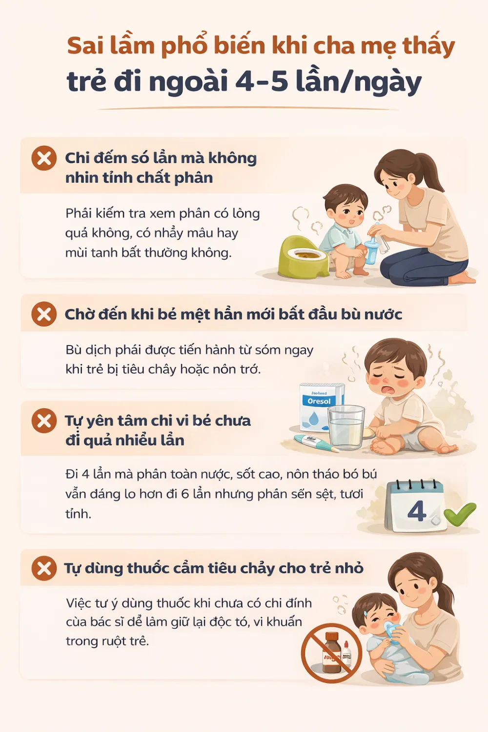 Sai lầm phổ biến khi cha mẹ thấy trẻ đi ngoài 4-5 lần/ngày