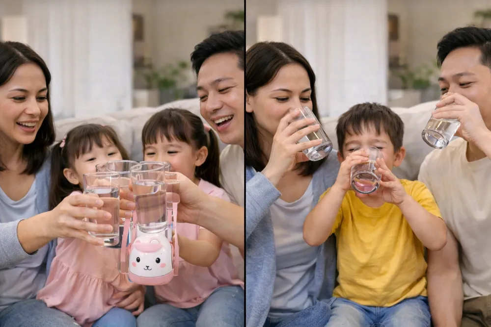 Trò chơi Cụm ly và thi uống nước cùng gia đình