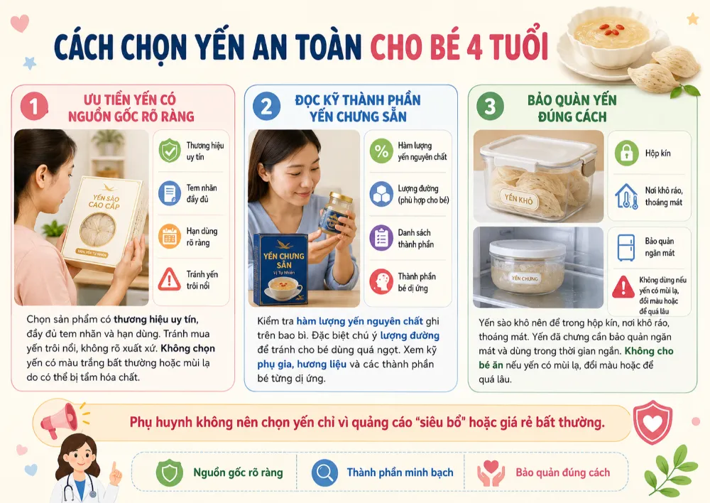 Cách chọn yến an toàn cho bé 4 tuổi