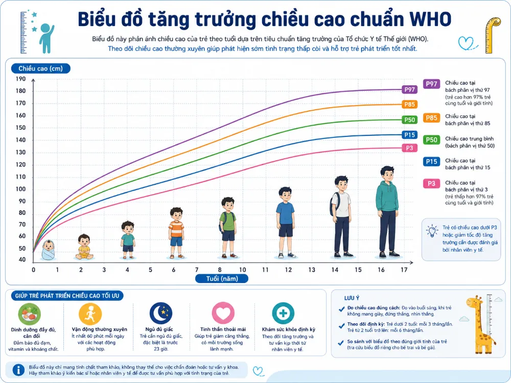 Biểu đồ tăng trưởng giúp bố mẹ theo dõi xu hướng phát triển chiều cao của con một cách khoa học.