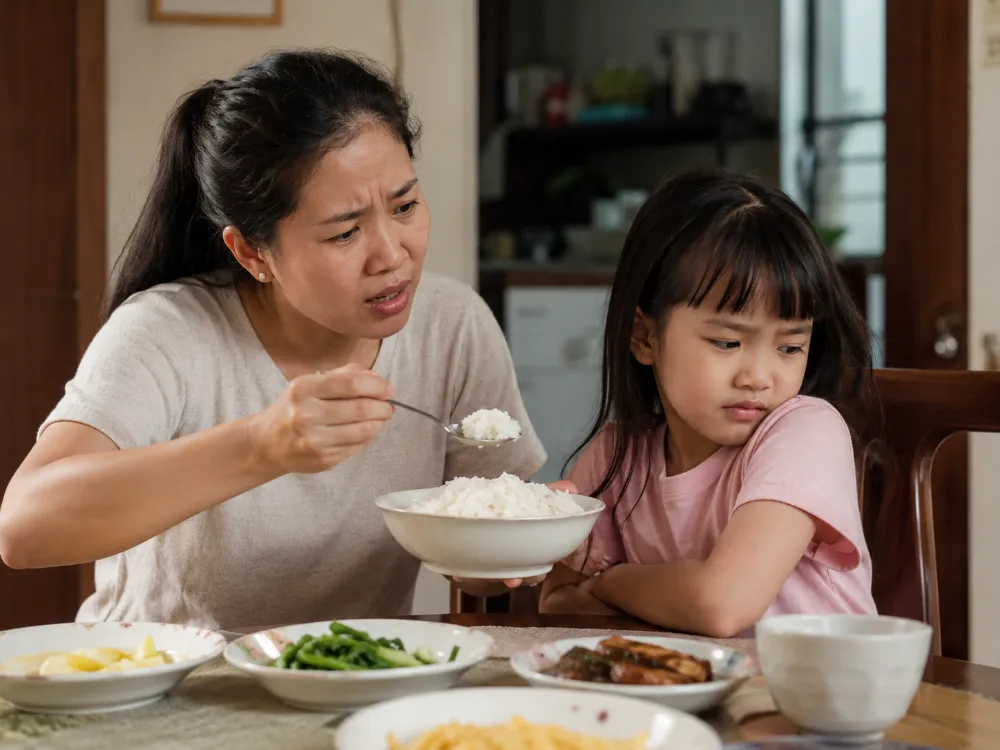 Việc ép trẻ ăn quá mức không những không giúp trẻ cao hơn mà còn tạo tâm lý sợ hãi, biếng ăn.