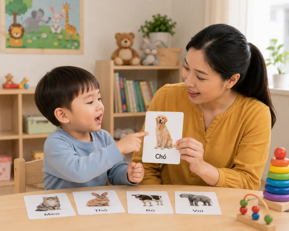 Các bài tập đơn giản tại nhà giúp bé cải thiện ngôn ngữ hiệu quả.