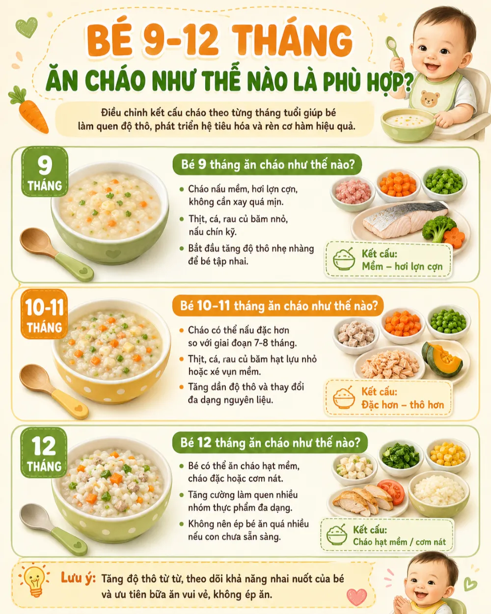 Bé 9-12 tháng ăn cháo như thế nào