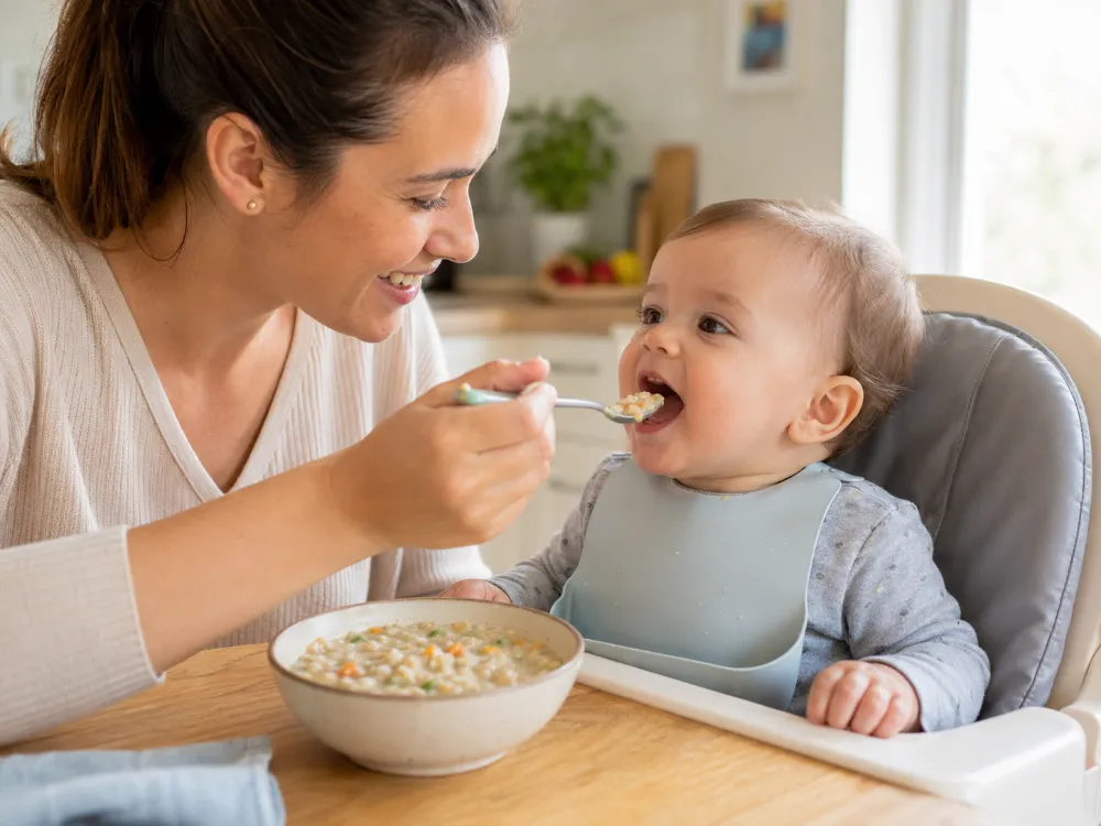Tăng độ thô từ từ giúp bé rèn luyện kỹ năng nhai mà không bị nôn trớ.