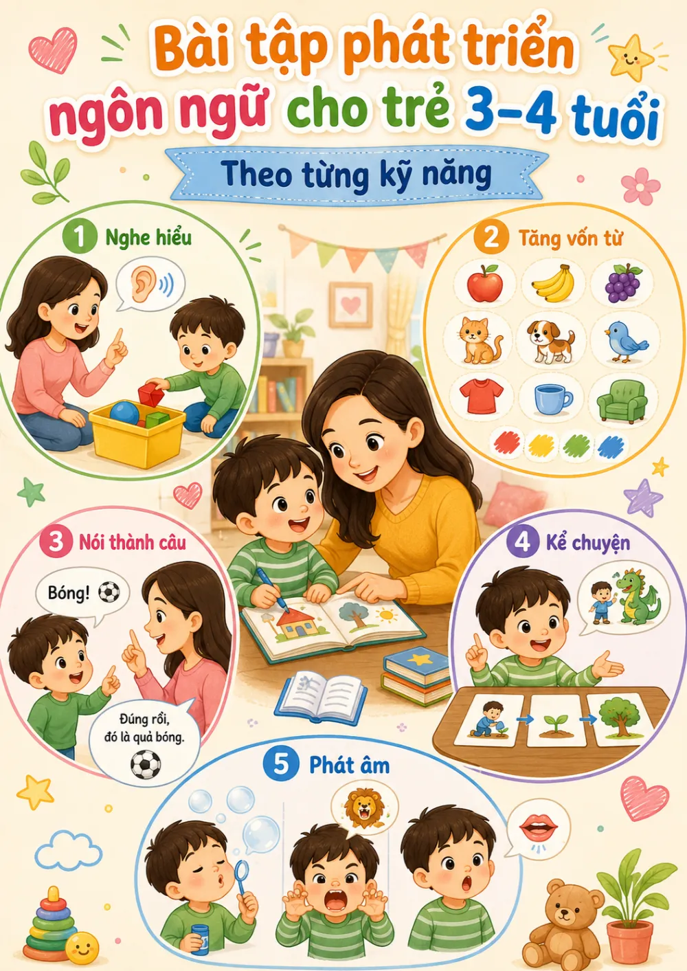 Bài tập phát triển ngôn ngữ cho trẻ 3 4 tuổi theo từng kỹ năng