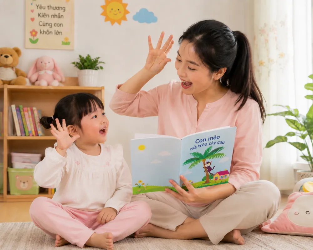 Kết hợp động tác tay và biểu cảm khuôn mặt giúp giờ đọc thơ trở nên sinh động và thú vị hơn rất nhiều