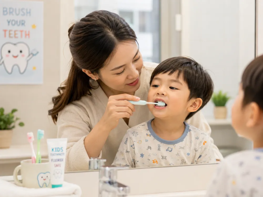 Cha mẹ nên hỗ trợ bé chải sạch vùng răng hàm tít bên trong để ngăn ngừa sâu răng trong giai đoạn này.